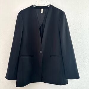 Spanx‎ The Perfect Collarless Blazer Women Large Black Ponte Stretch Career